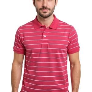 Essentials Polo Shirt Men's Size XXL Red Striped Short Sleeve Slim Fit Knit Golf